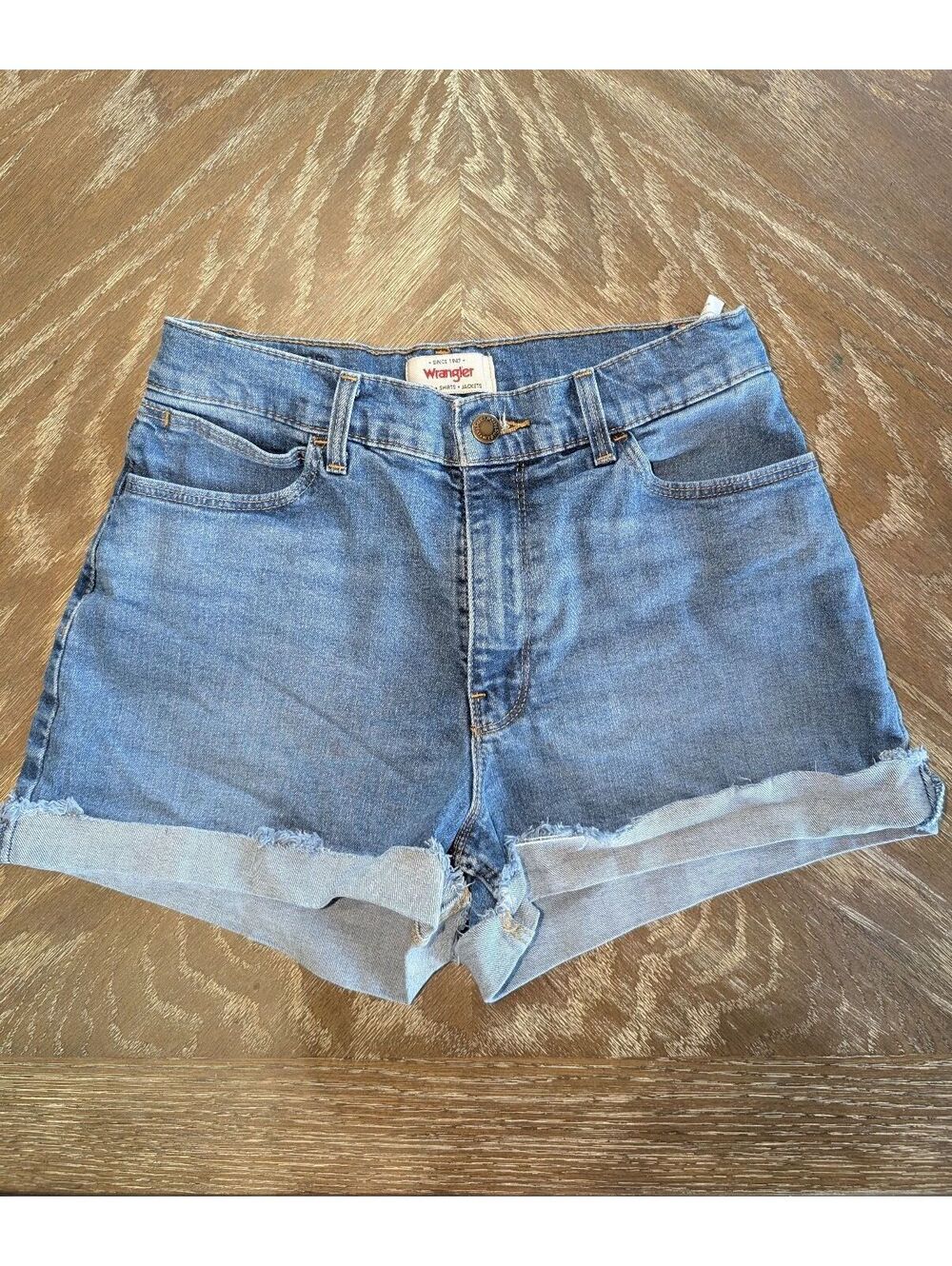 Wrangler medium-wash denim cuffed shorts